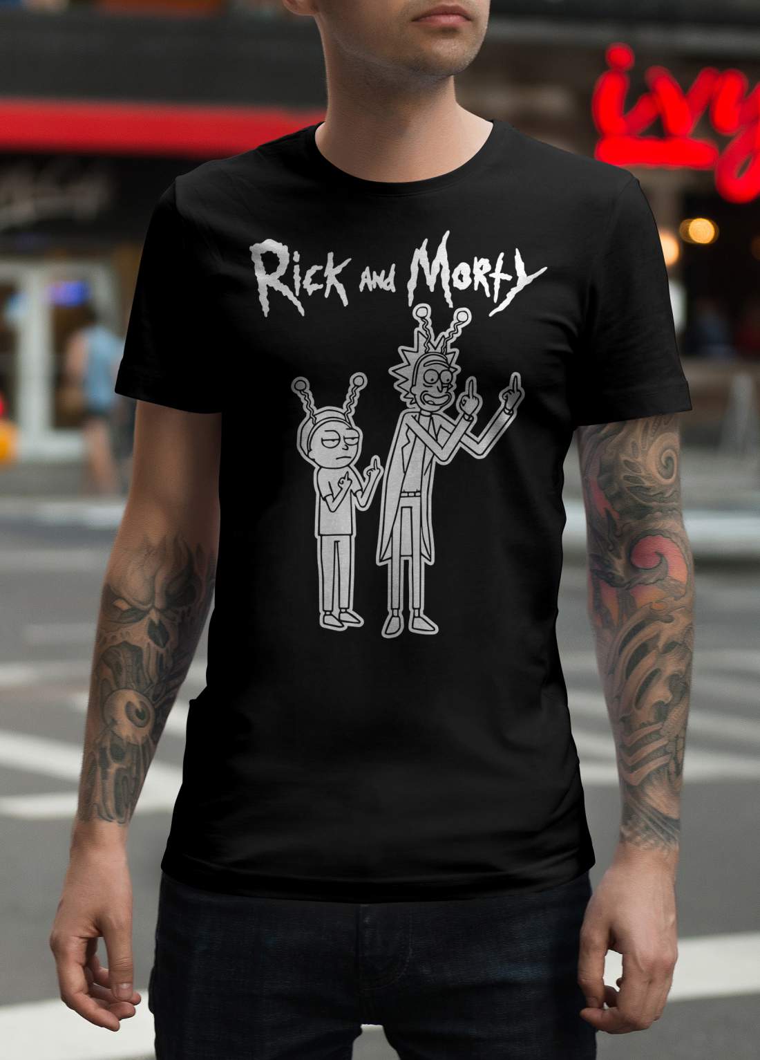 Rick és Morty 3 férfi póló fekete 